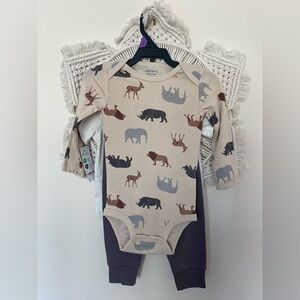 Carter's Cream Animal Print Kids 3 Piece set